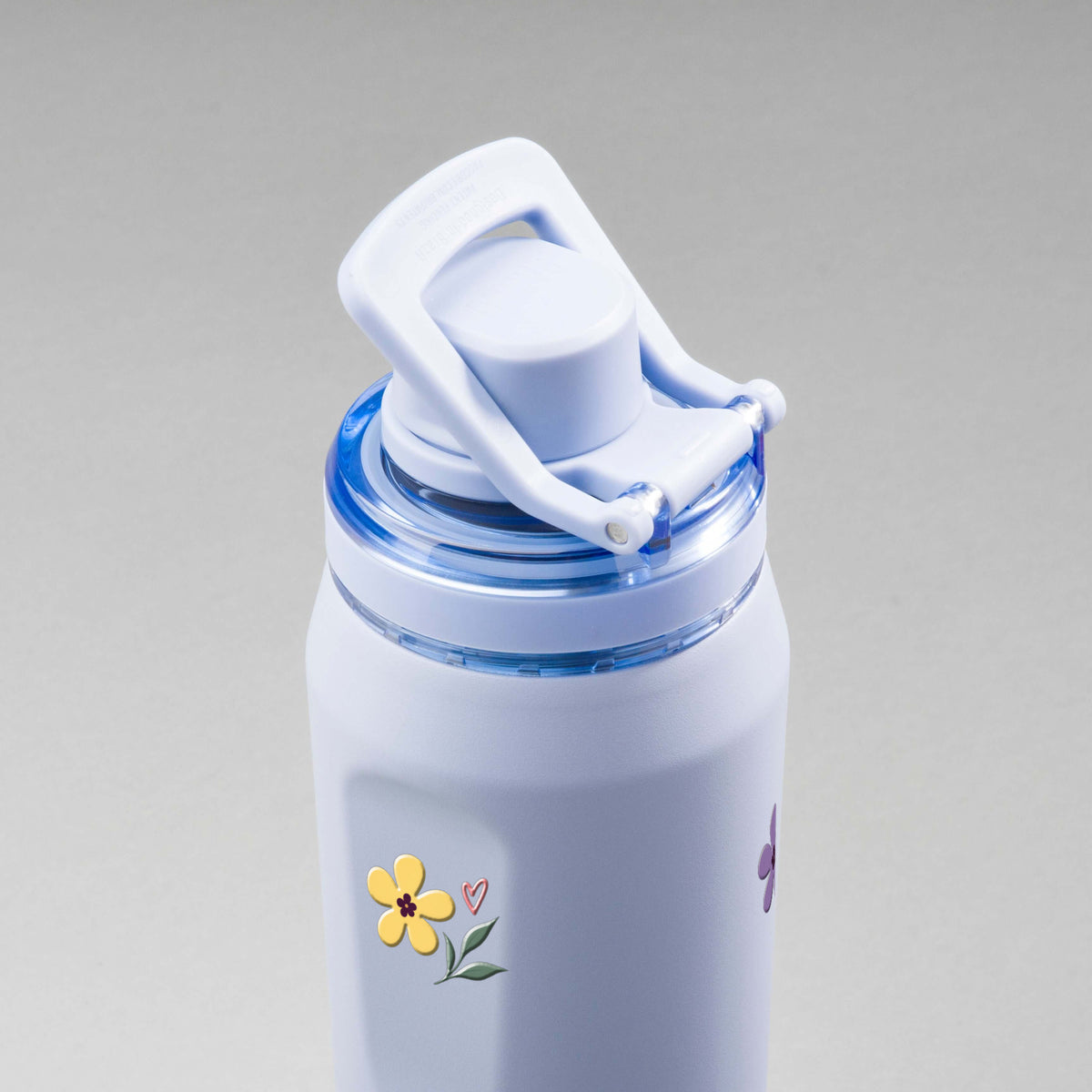 Garrafa Térmica PACCO Vyta 650ml Floral Club Lavanda, vista de cima com a alça levantada