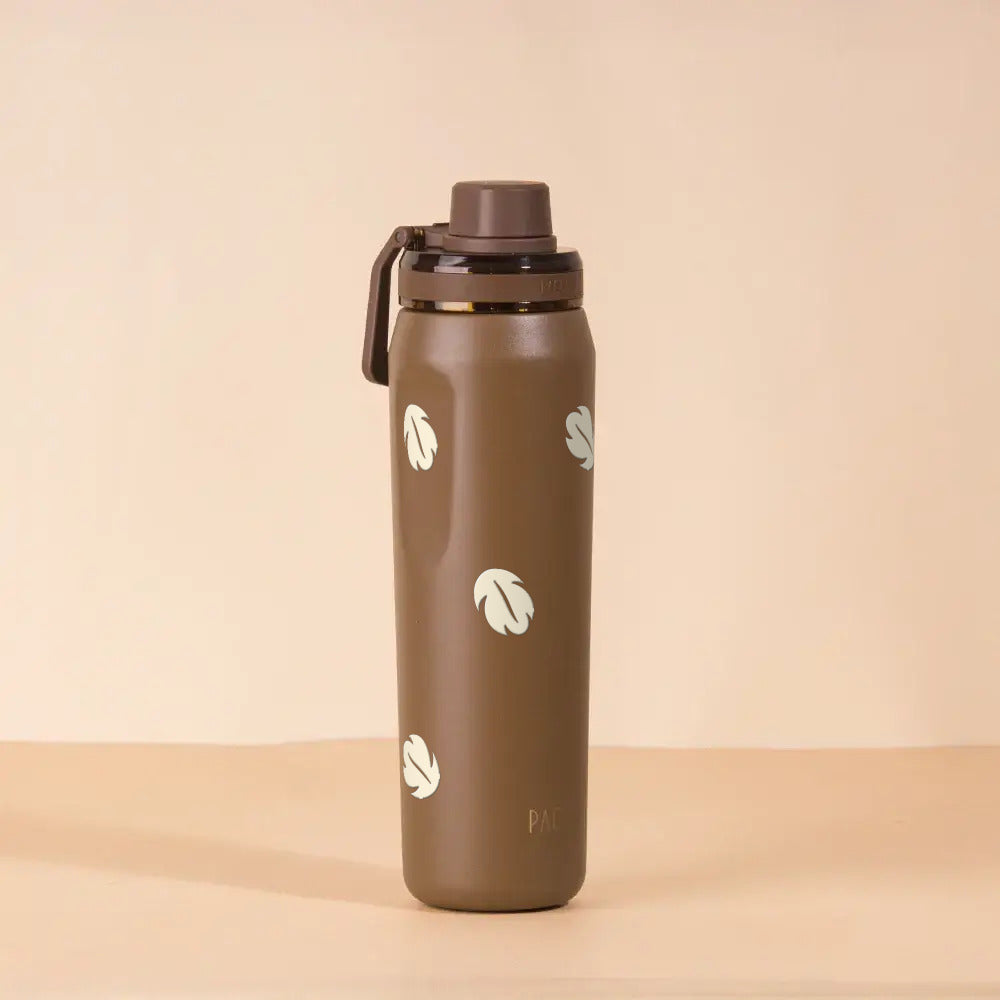 Garrafa Térmica PACCO Vyta 650ml Folhas Creme Chocolate, foto de estúdio
