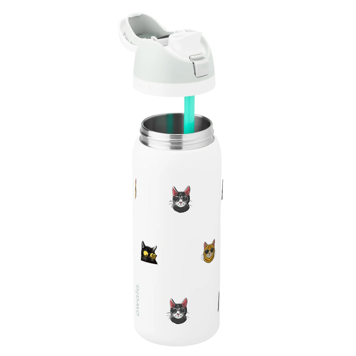 Garrafa Térmica Owala FreeSip 946ml Gatos de Óculos White Marshmallow, sem tampa