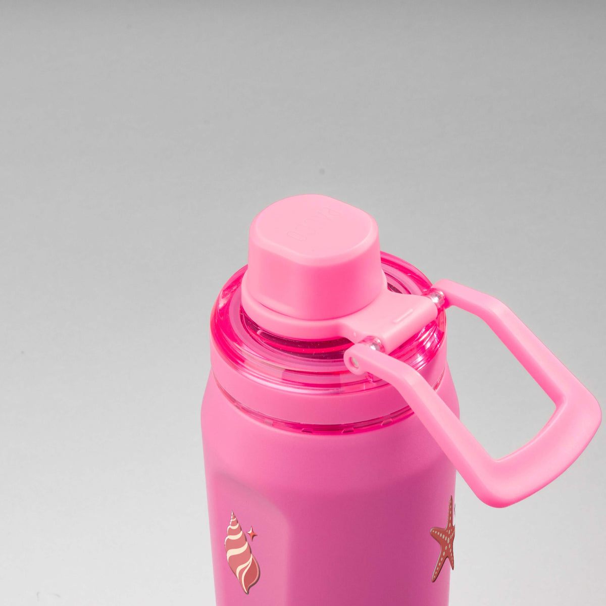 Garrafa Térmica PACCO Vyta 650ml Ocean Blush Chiclete, vista de cima com a alça de lado