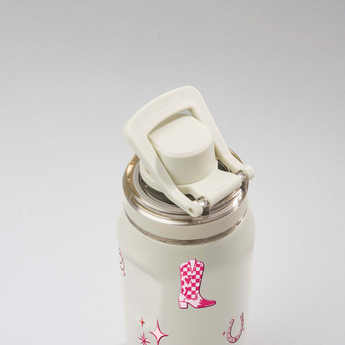 Garrafa Térmica PACCO Vyta 350ml Country Rosa Creme, alca levantada