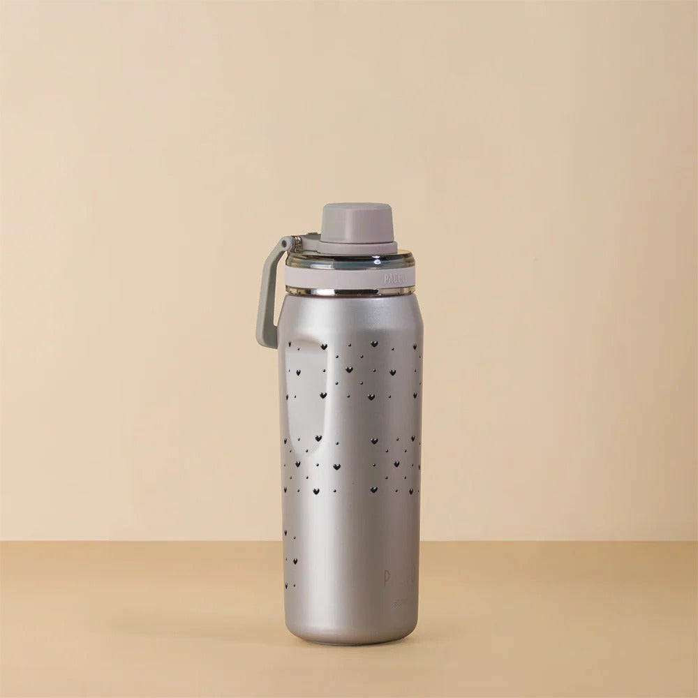 Garrafa Térmica PACCO Vyta 500ml Corações Preta Ouro Branco, foto de estúdio