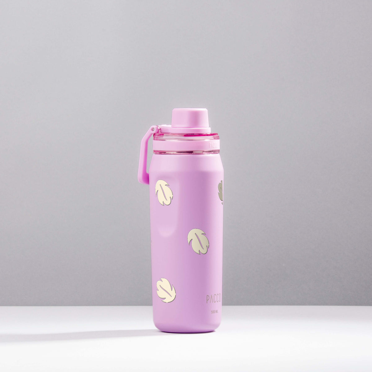 Garrafa Térmica PACCO Vyta 500ml Folhas Creme Lilás, foto de estúdio