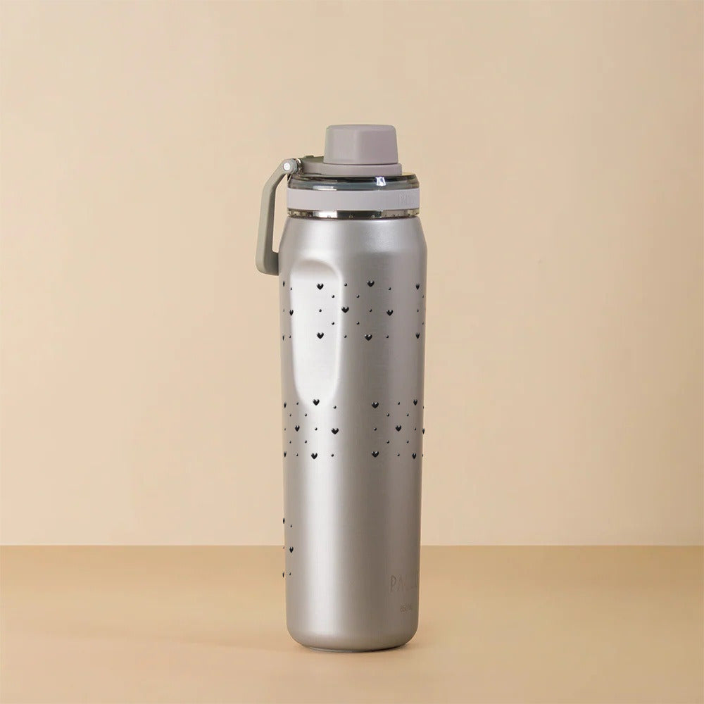 Garrafa Térmica PACCO Vyta 650ml Corações Preta OURO BRANCO, foto de estúdio