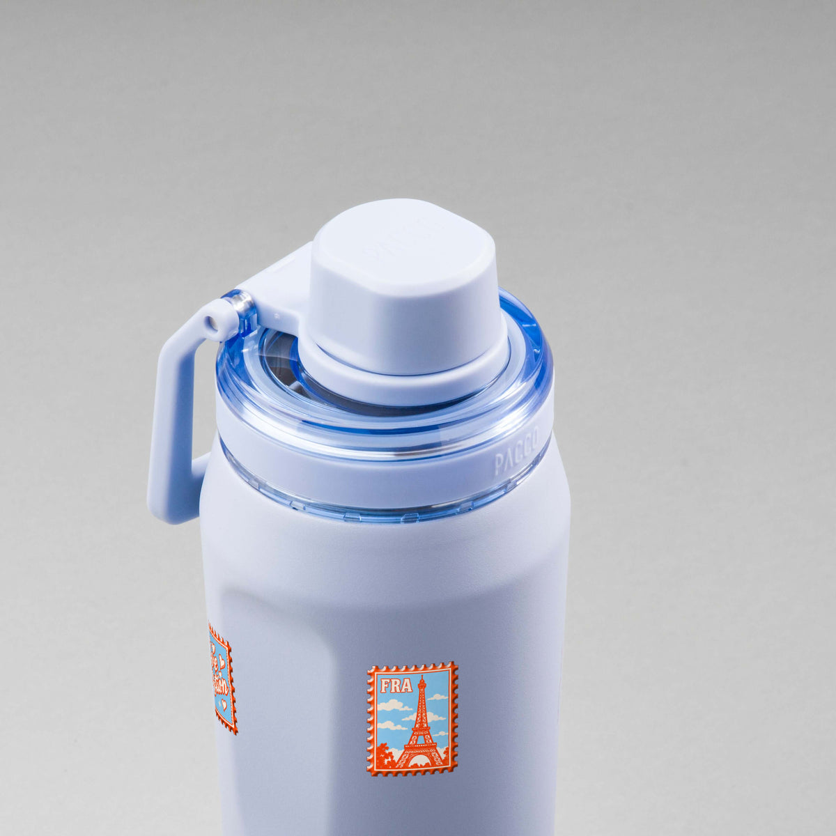 Garrafa Térmica PACCO Vyta 650ml Selos de Viagem Lavanda, vista de cima
