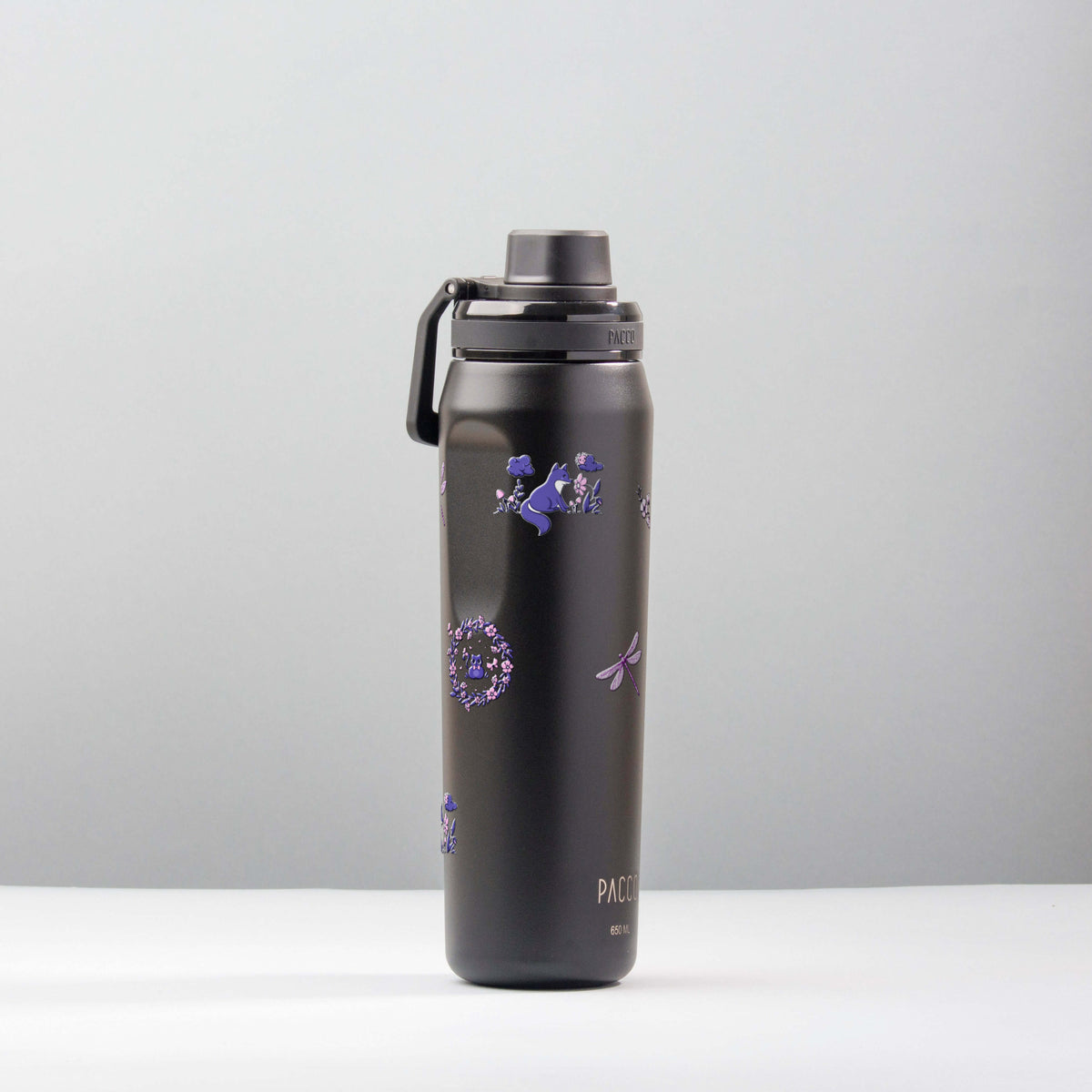 Garrafa Térmica PACCO Vyta 650ml Natureza Lilás Preta, foto de estúdio