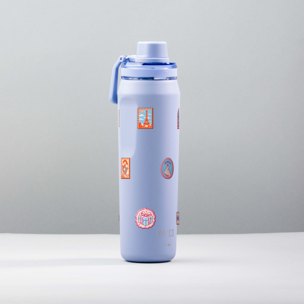 Garrafa Térmica PACCO Vyta 650ml Selos de Viagem Lavanda, foto de estúdio