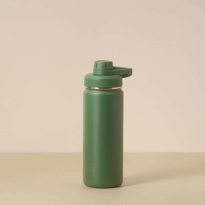 Garrafa Térmica PACCO Hydrav2 500ml verde com design elegante e isolamento térmico, ideal para manter bebidas quentes e frias.