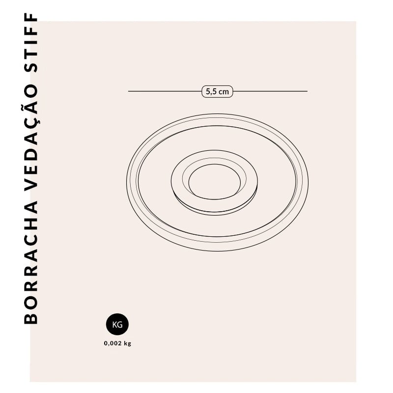 Diagrama do Kit Borracha Vedação PACCO Tampa Stiff medindo 5,5 cm de diâmetro, proteção contra vazamentos.