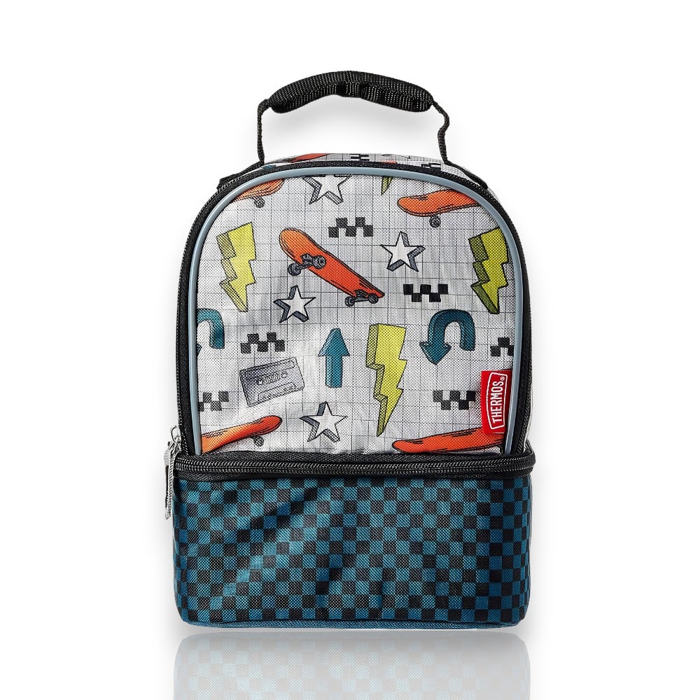 Bolsa Térmica Thermos - Skate com estampa colorida e alça para crianças, ideal para manter lanches na temperatura ideal.