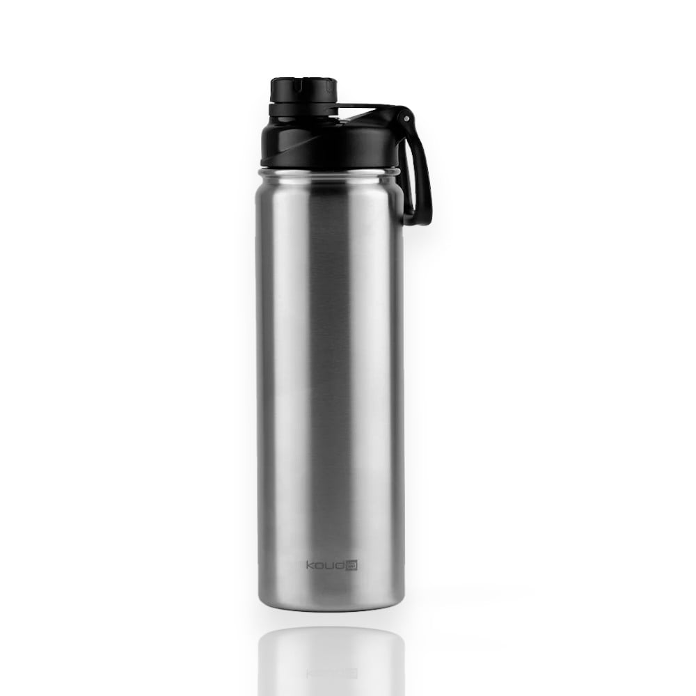 Garrafa Térmica Kouda Ladakh – 660ml com isolamento a vácuo e tampa hermética em inox e preto, preserva a temperatura das bebidas.