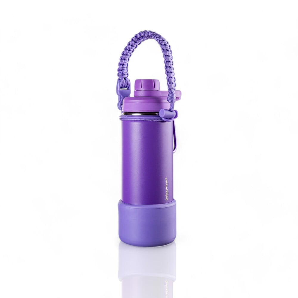 Garrafa Térmica GalaxyFlask® 532ml - Edição Limitada com estrutura de dupla camada e tampa Spout Lid, cor roxa vibrante.