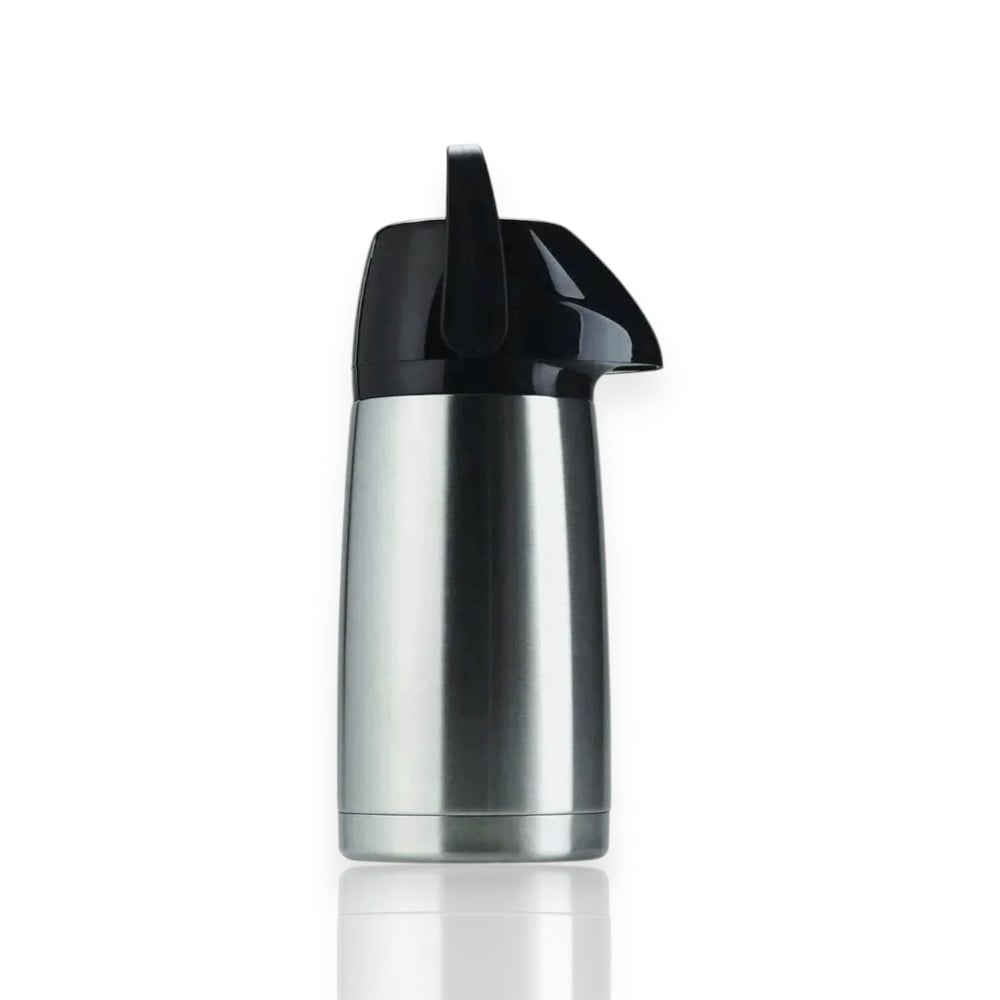 Garrafa Térmica Air Pot Inox Inquebrável 1L Invicta com sistema de pressão e alça integrada, prática e segura para uso diário.