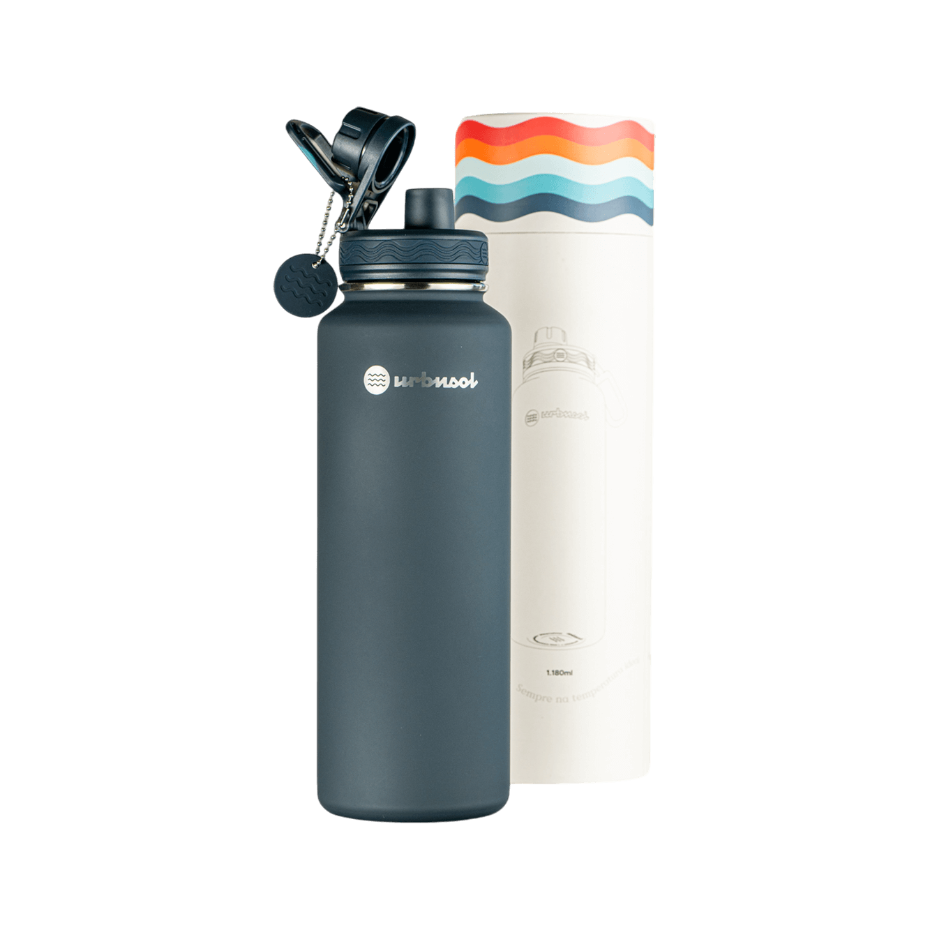 Garrafa Térmica Urbnsol 1,18L - Core e Waves em aço inoxidável, conservação térmica eficiente por 12/24 horas, design portátil.