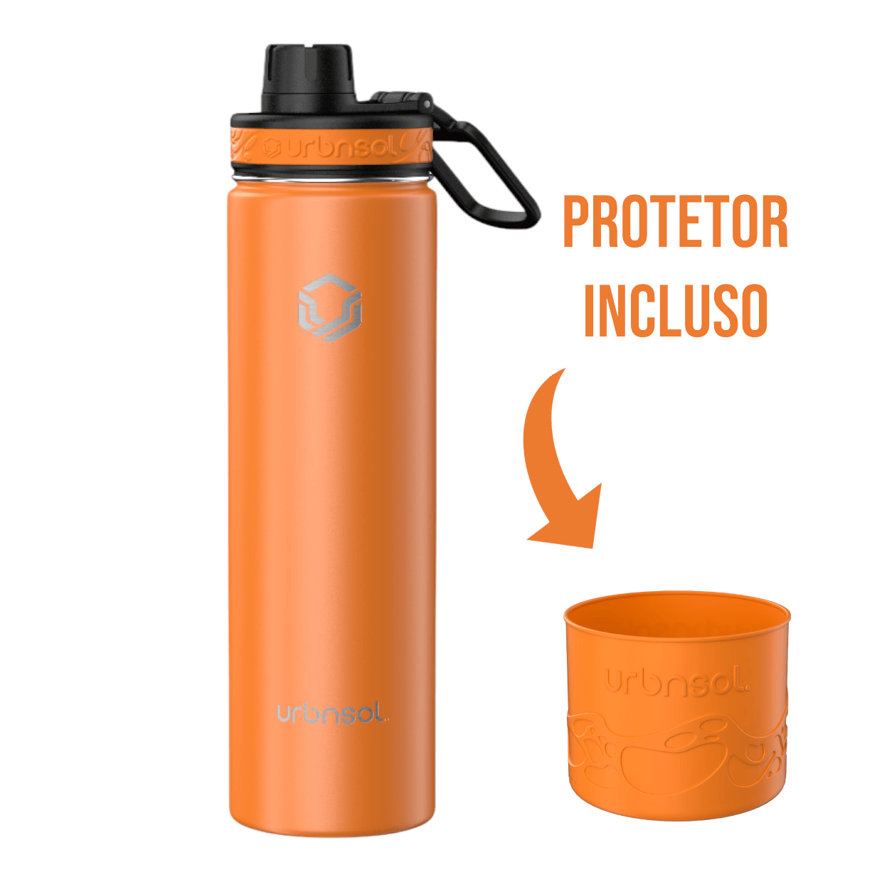 Garrafa Térmica Urbnsol 650ml - Tradicional com protetor incluído, ideal para manter bebidas quentes por 12h e frias por 24h.