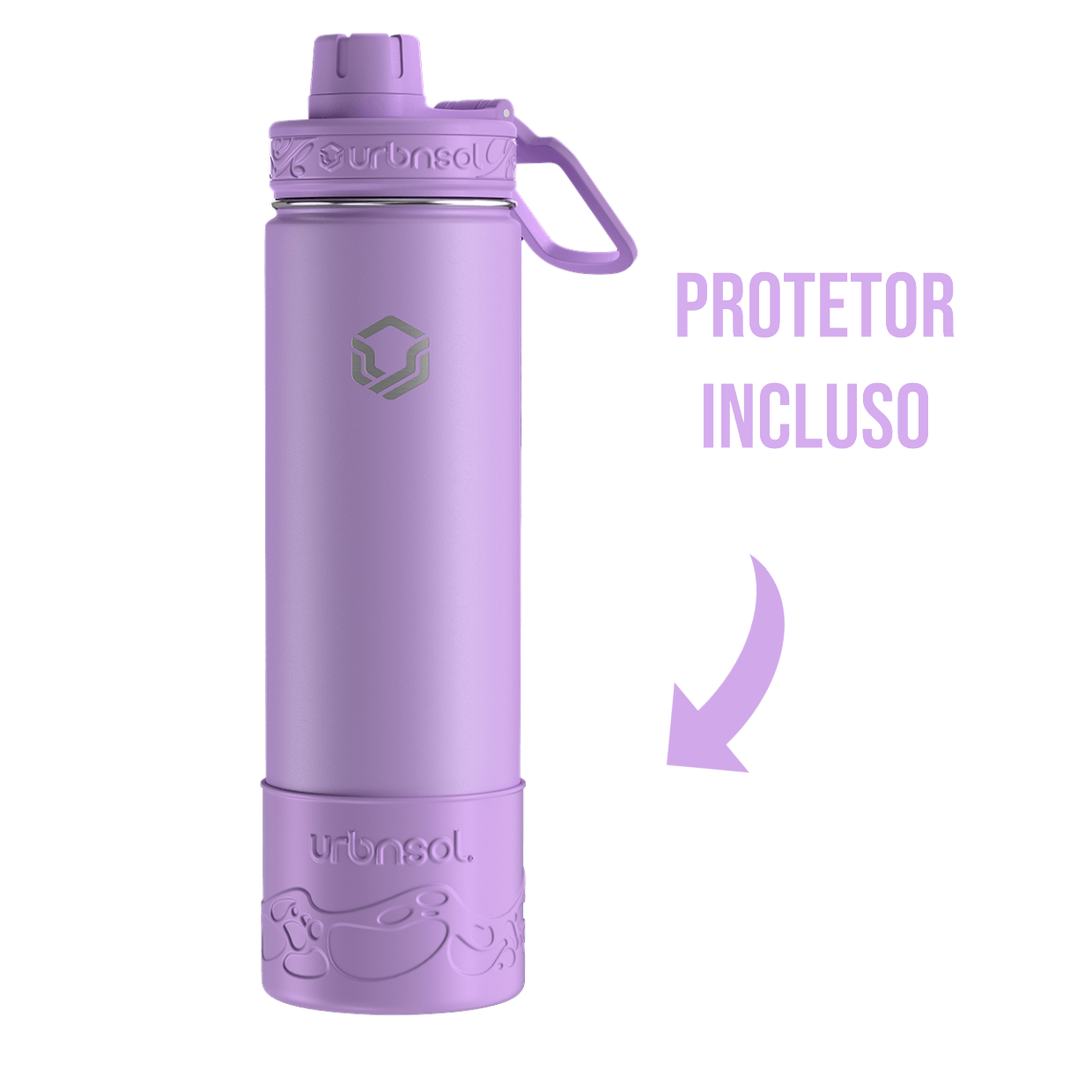 Garrafa Térmica Urbnsol 650ml - Tradicional, cor roxa, com protetor incluso, ideal para manter líquidos quentes 12h e frios 24h.