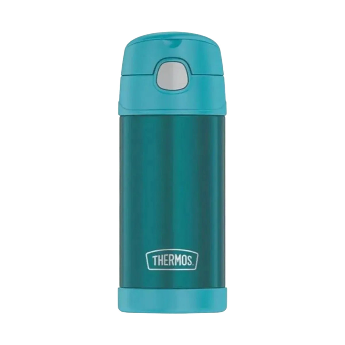 Garrafa Térmica Funtainer Thermos - 355ml em aço inoxidável com isolamento a vácuo e canudo retrátil, cor azul.