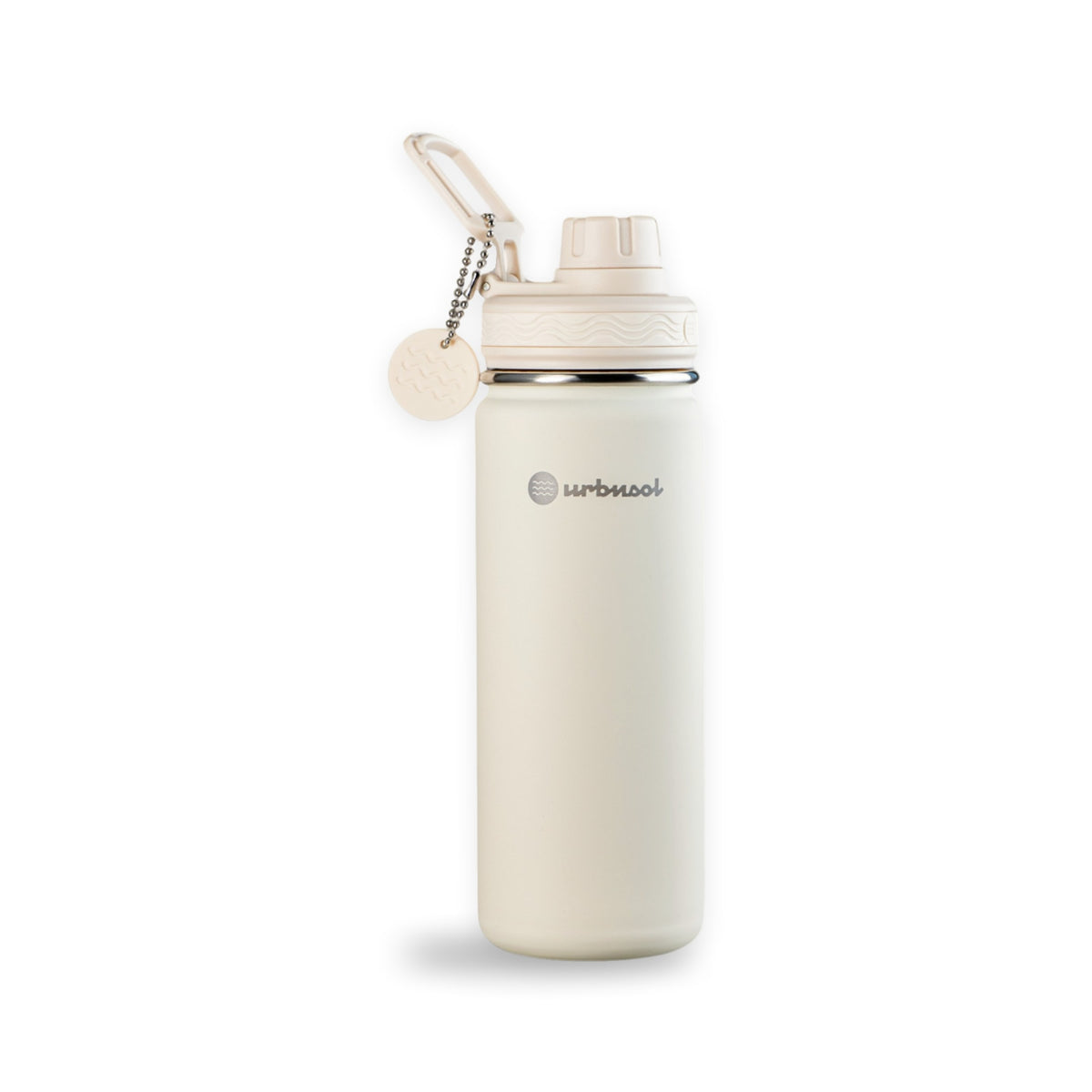 Garrafa Térmica Urbnsol 532 ml Core e Waves Creme, vista frontal com tampa fechada