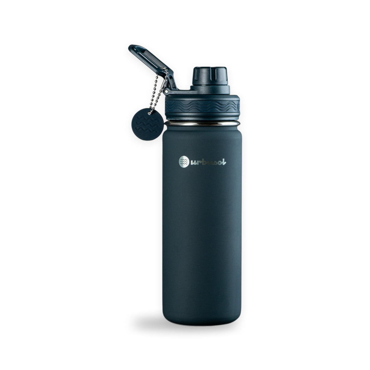 Garrafa Térmica Urbnsol 532 ml Core e Waves Azul Midnight, vista frontal com tampa fechada