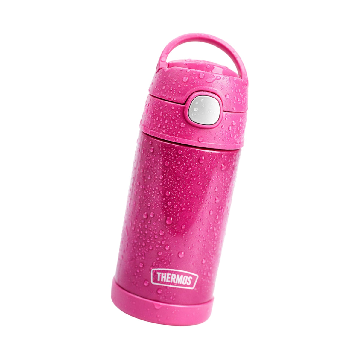 Garrafa Térmica Funtainer Thermos - 355ml rosa com isolamento a vácuo e canudo retrátil, ideal para manter bebidas geladas por 12 horas.
