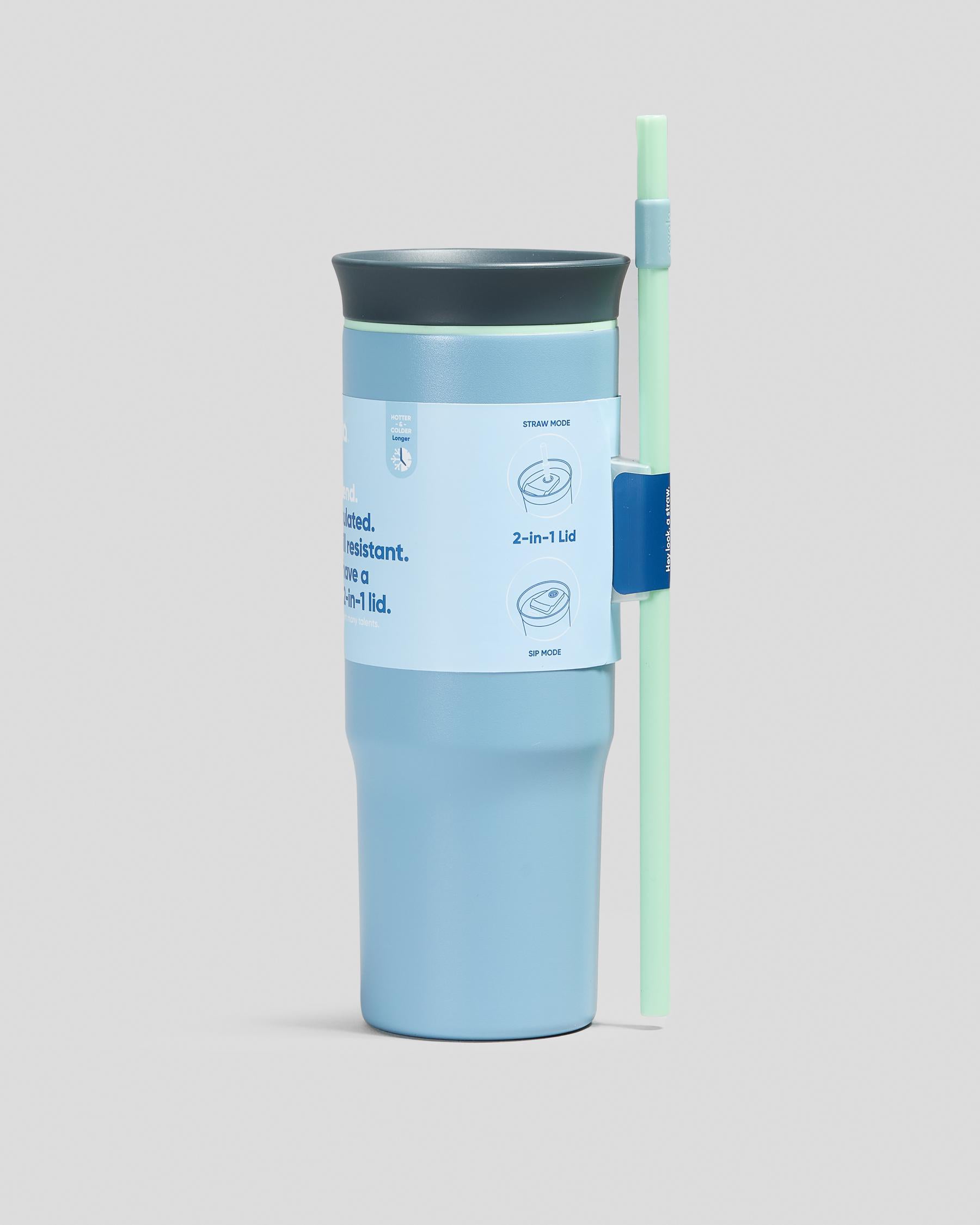 Copo Tumbler Térmico Owala - 710ml | 24oz em azul claro com canudo, mostrando design inteligente para eficiência térmica.