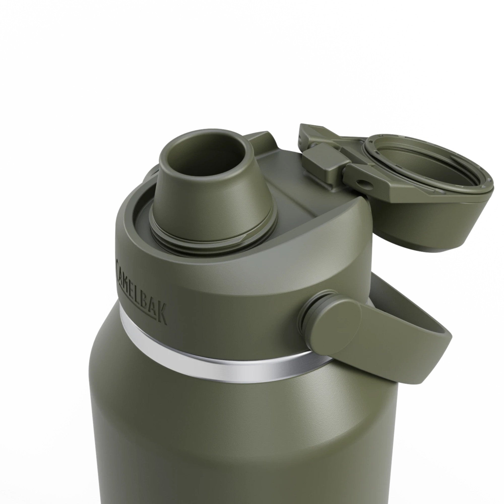 Garrafa Térmica Thrive Camelbak 1,18L com tampa e bocal na cor verde oliva.