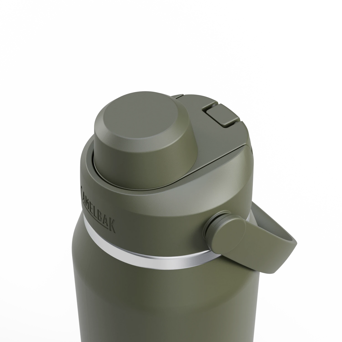 Garrafa Térmica Thrive Camelbak 946ml com tampinha em verde e detalhes em metal.