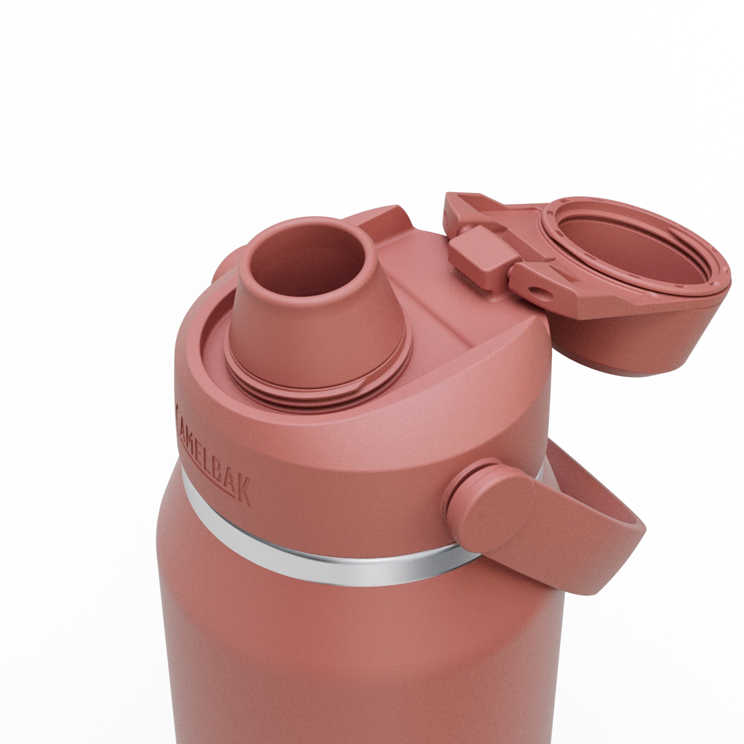 Garrafa Térmica Thrive Camelbak 946ml com tampa aberta, mostrando o bico e acabamento em rosa.