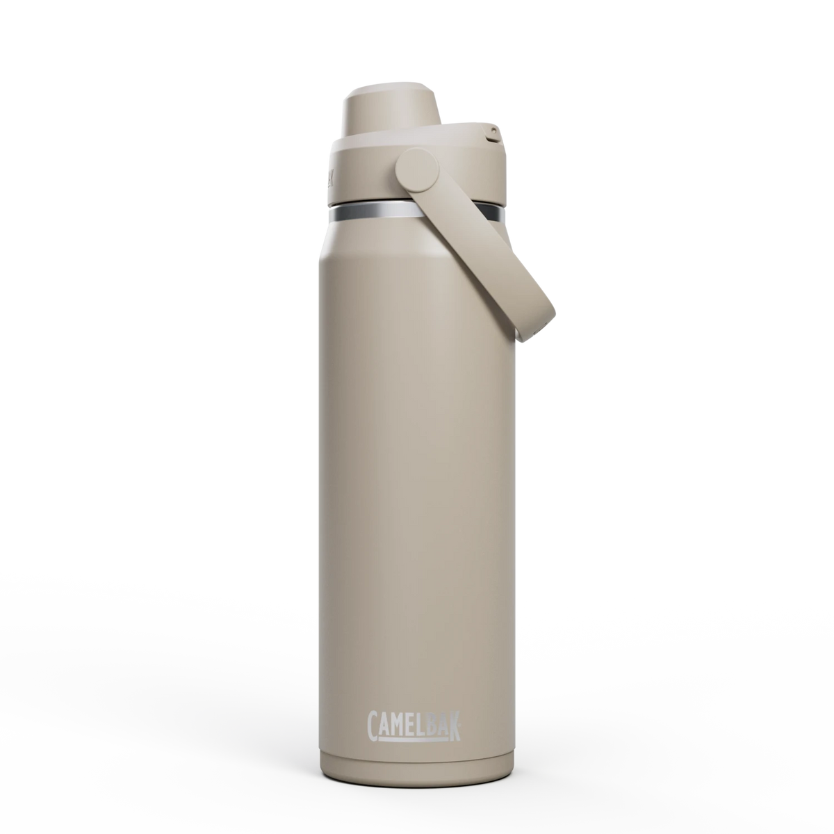 Garrafa Térmica Camelbak Thrive 740ml em cor bege, ideal para transporte e hidratação diária.