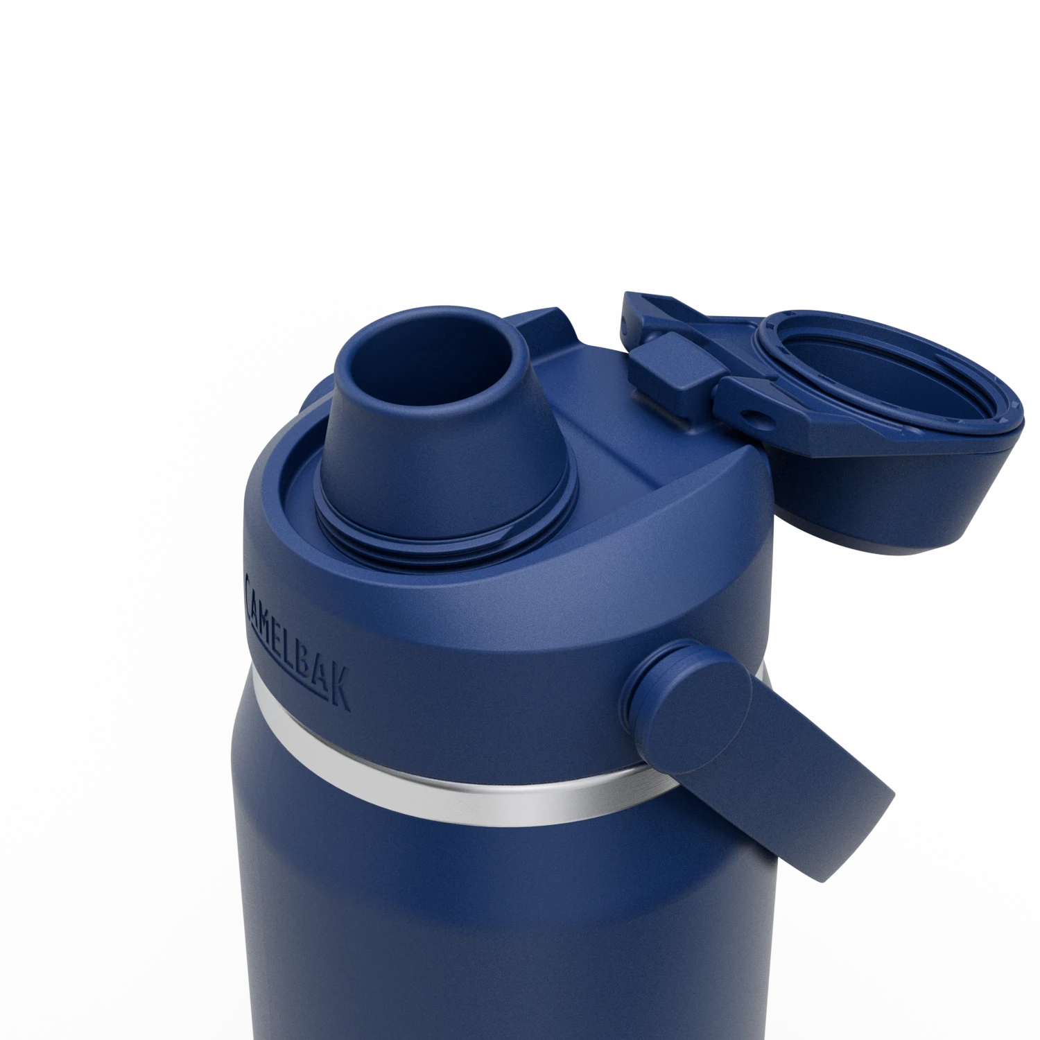 Garrafa Térmica Camelbak Thrive 740ml com tampa azul e bico de drenagem.