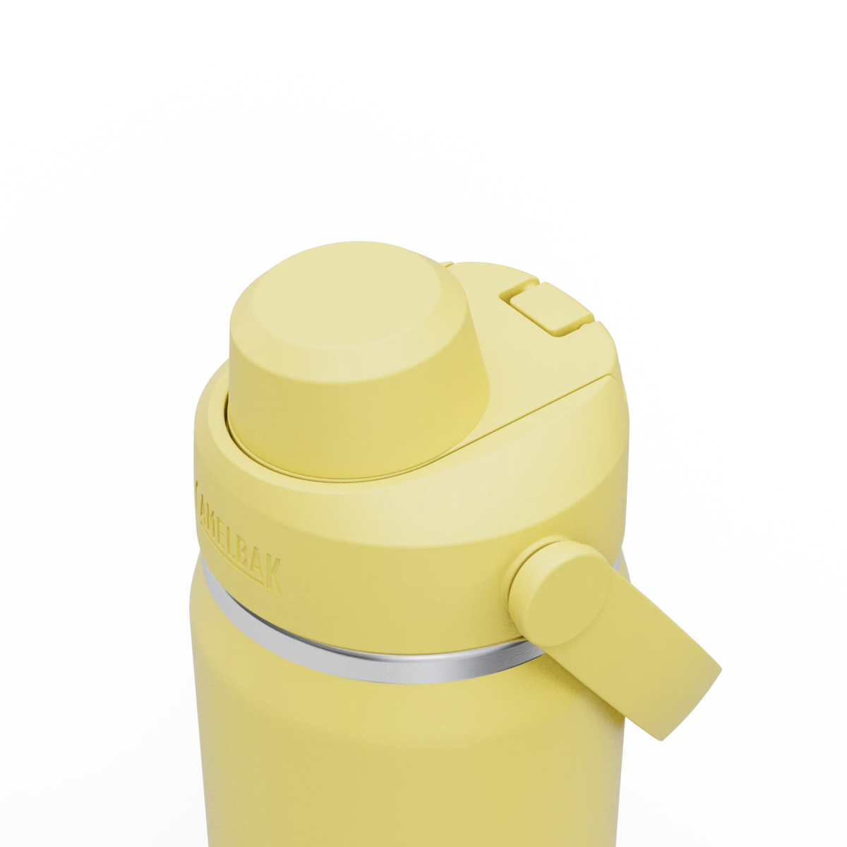 Garrafa Térmica Camelbak Thrive Chug 590ml com tampa amarela, ideal para hidratação diária.