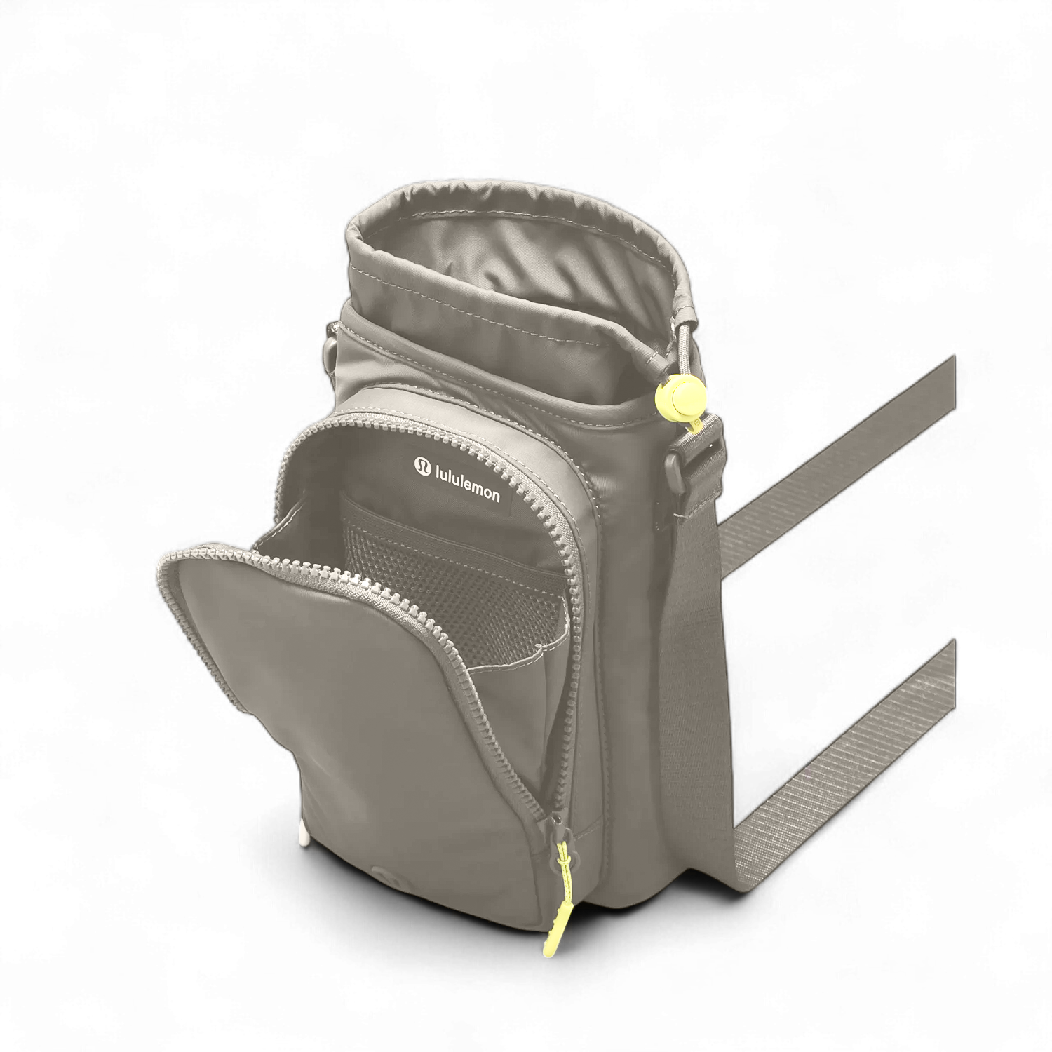Bolsa para Garrafa Térmica - Cross Bottle Lululemon em preto, compacta e com bolsos para celular e itens essenciais.