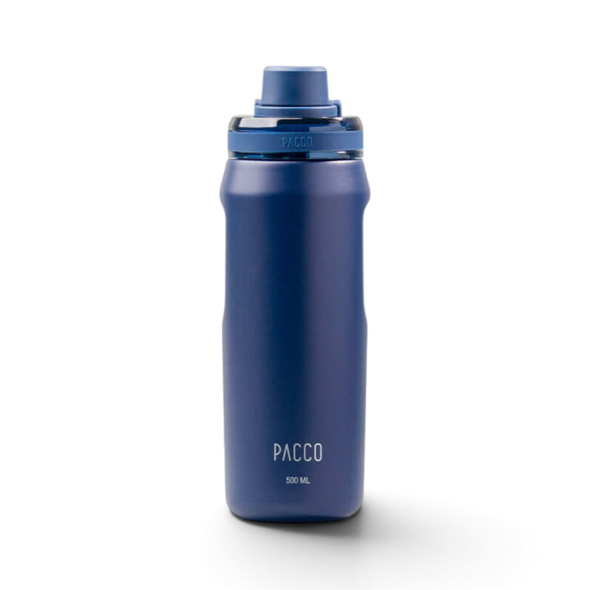 Garrafa Térmica PACCO Vyta 500ml em aço inoxidável, azul elegante, com isolamento a vácuo para manter bebidas frias ou quentes.
