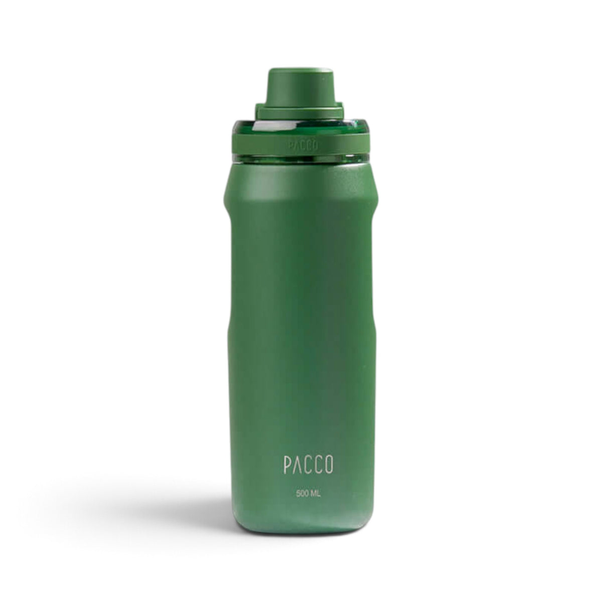 Garrafa Térmica PACCO Vyta 500ml verde, compacta e feita em aço inox, com isolamento a vácuo para manter bebidas quentes ou frias por horas.