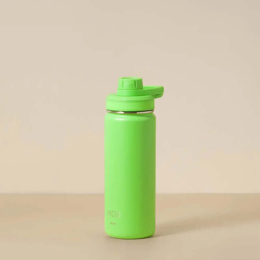 Garrafa Térmica PACCO Hydrav2 500ml em verde com design elegante e isolamento térmico de alta performance.