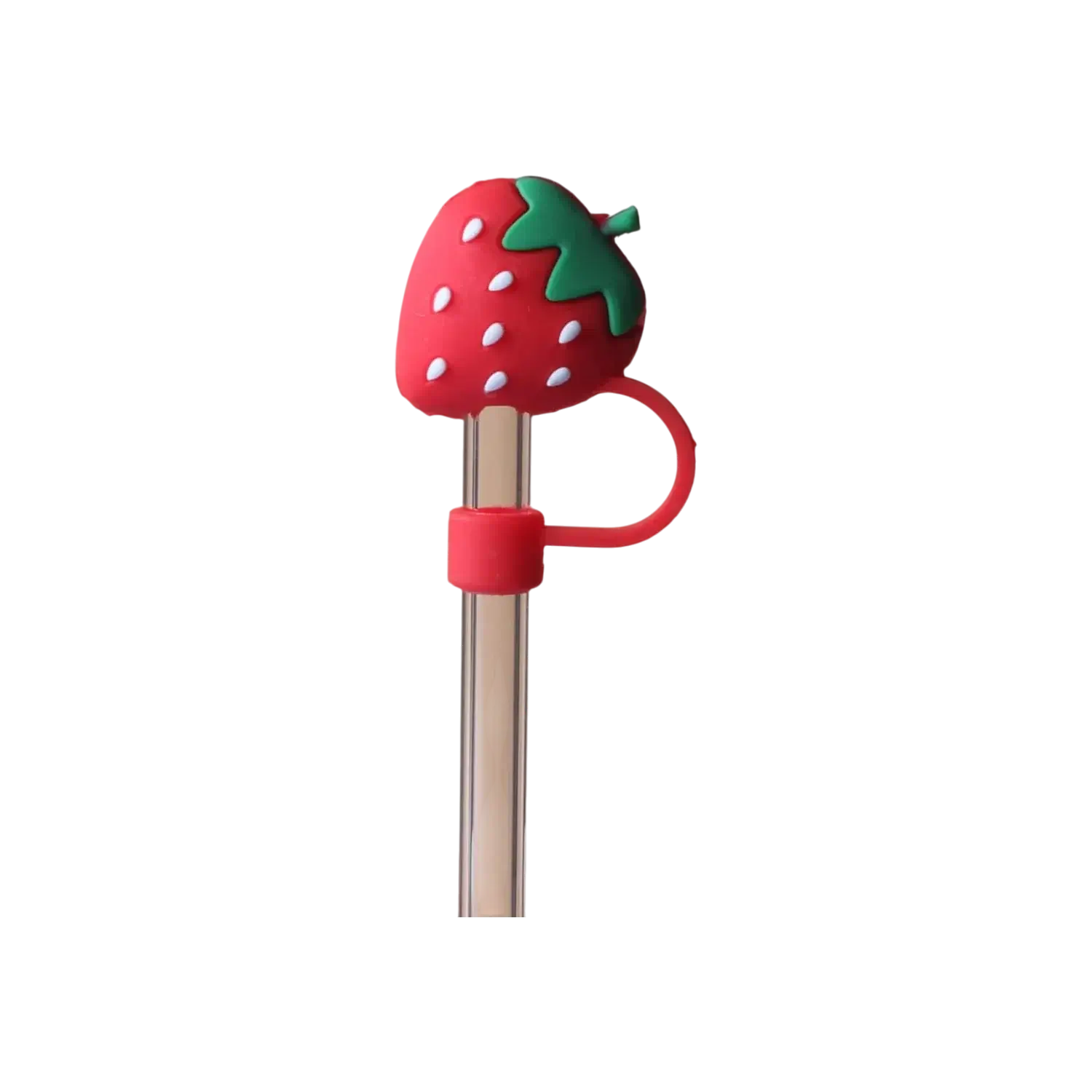 Protetor de Canudo Quencher - Variados com design de morango, feito em silicone flexível e atóxico, garantindo higiene e diversão.