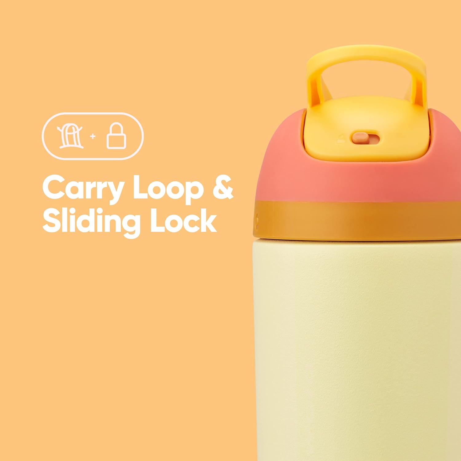 Imagem do topo da Garrafa Owala Flip Infantil Stainless Steel Termica | 14oz | 410ml com alça de transporte e fechamento deslizante.