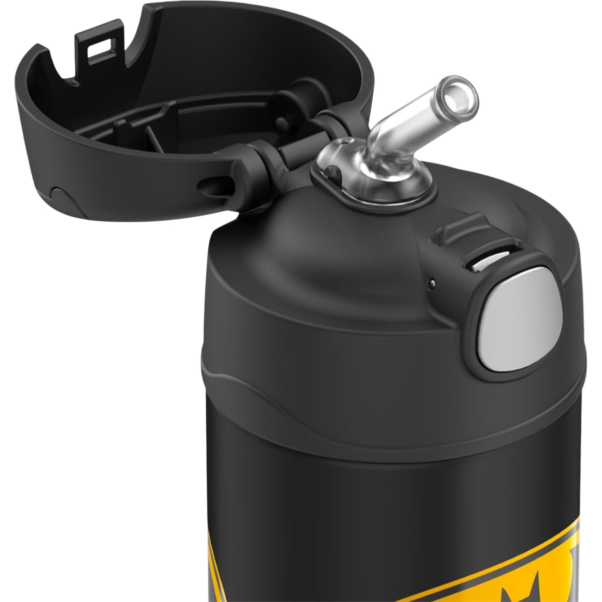 Garrafa Térmica Funtainer Thermos - 355ml com canudo retrátil e tampa aberta, ideal para manter bebidas geladas por até 12 horas.
