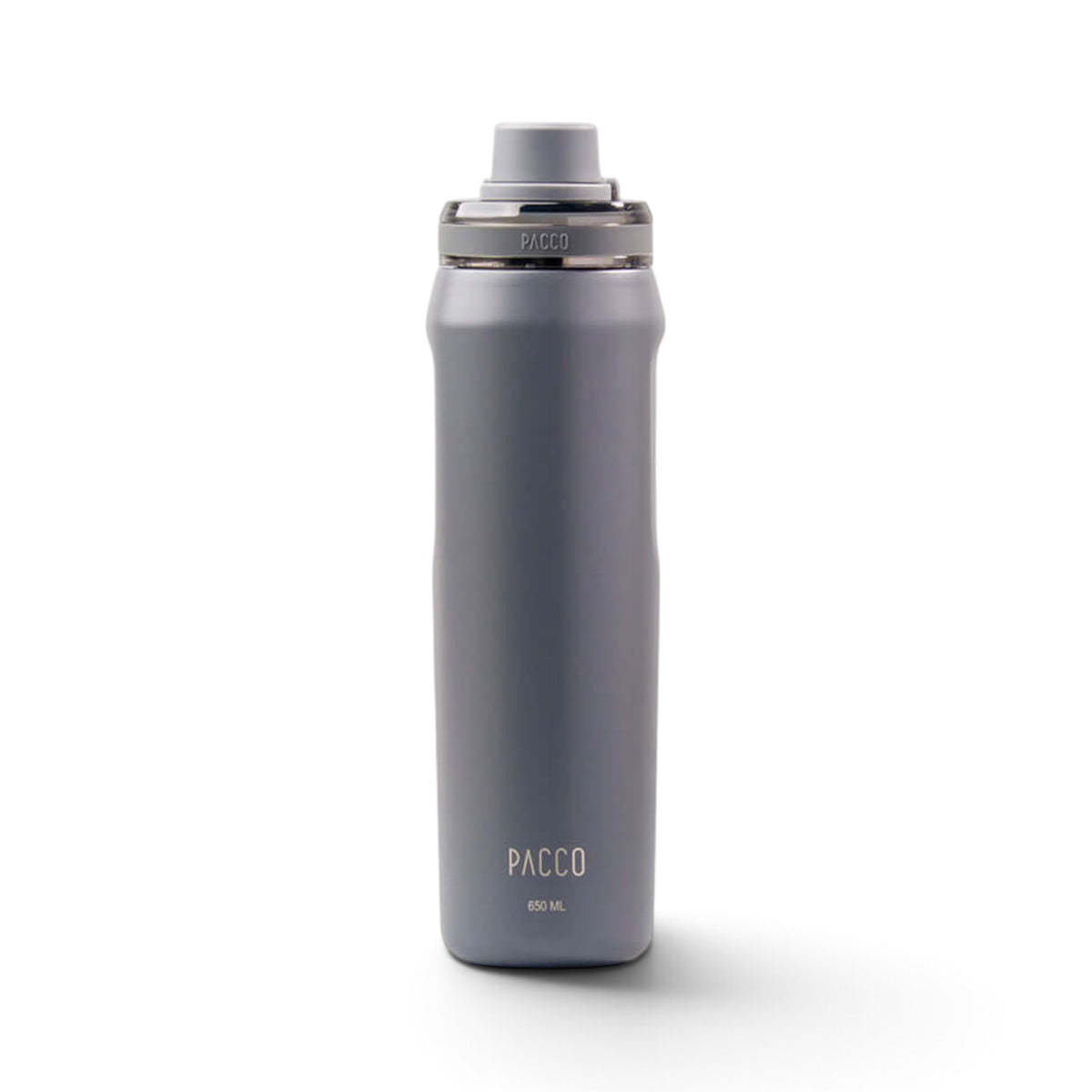 Garrafa Térmica PACCO Vyta 650ml em aço inox, alta durabilidade e conservação térmica, design elegante e base antiderrapante.