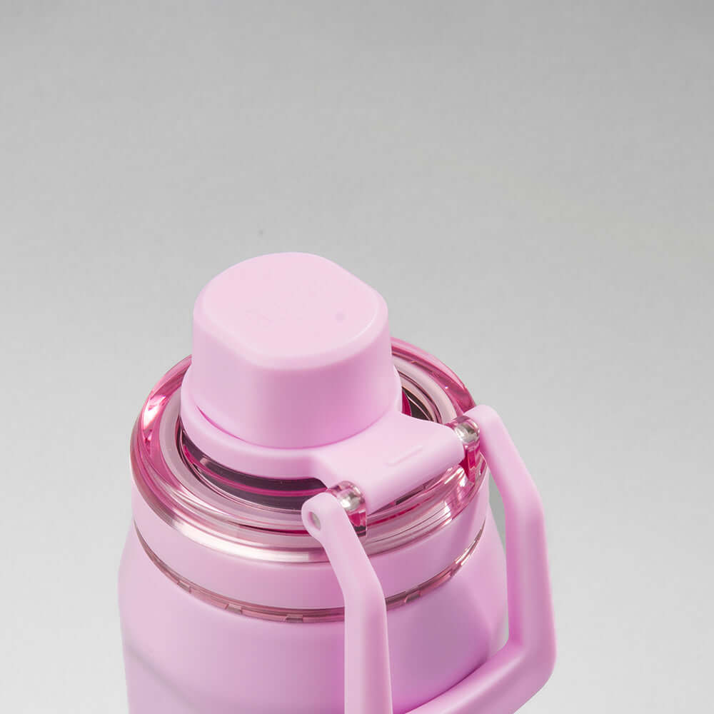 Garrafa Térmica PACCO Vyta 650ml rosa com tampa e alça, destacando design elegante e funcionalidade em aço inoxidável 18/10.