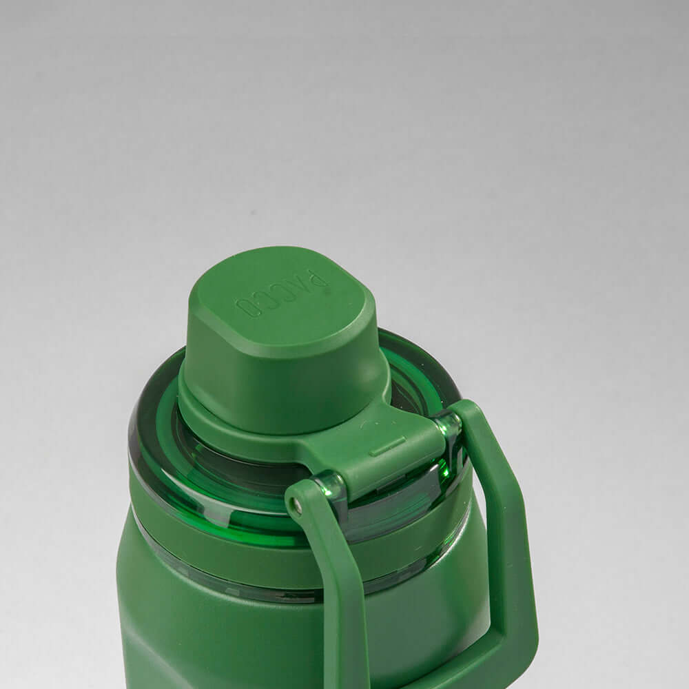 Tampa verde da Garrafa Térmica PACCO Vyta 650ml em aço inox com design elegante.