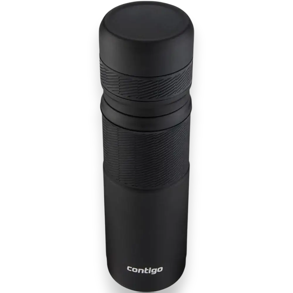 Garrafa Termica Inox 739 ml Preto Contigo mantém bebidas quentes por 30h e frias por 45h com tecnologia THERMALOCK.