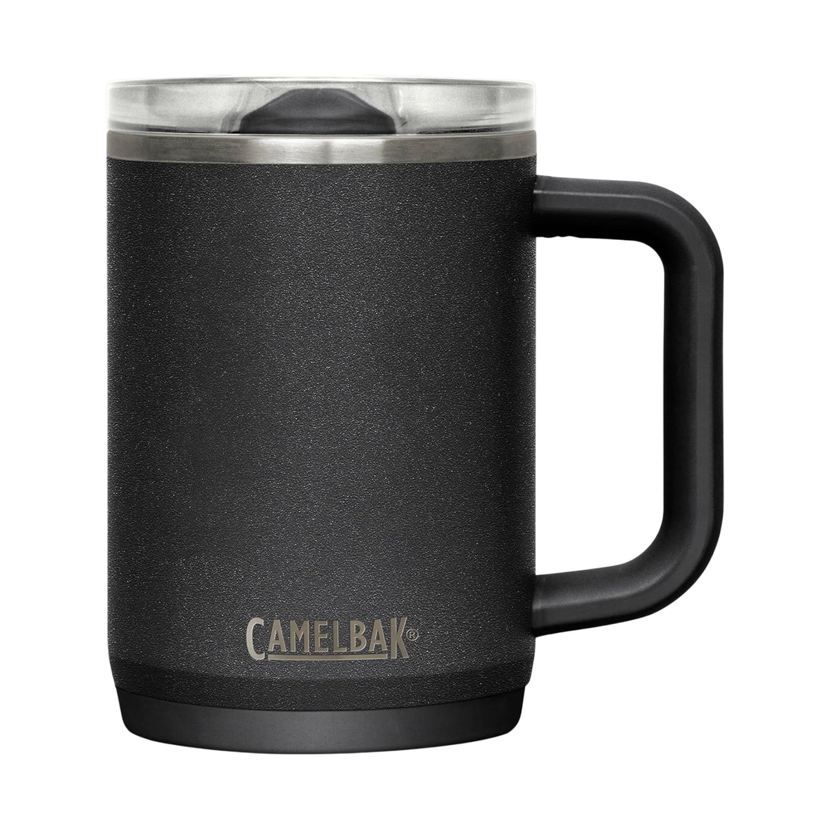 Caneca Térmica Thrive Camelbak 470ml preta com design ergonômico e tampa à prova de vazamentos, ideal para bebidas quentes e frias.