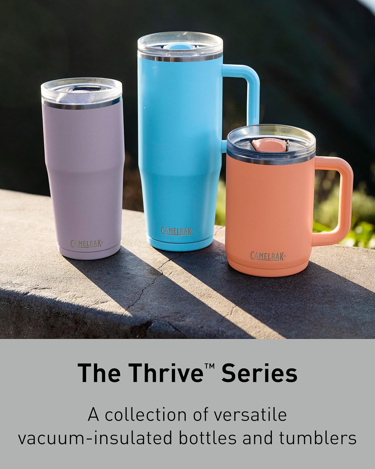 Coleção Caneca Térmica Thrive Camelbak 470ml com design funcional e isolamento a vácuo, ideal para bebidas quentes e frias.