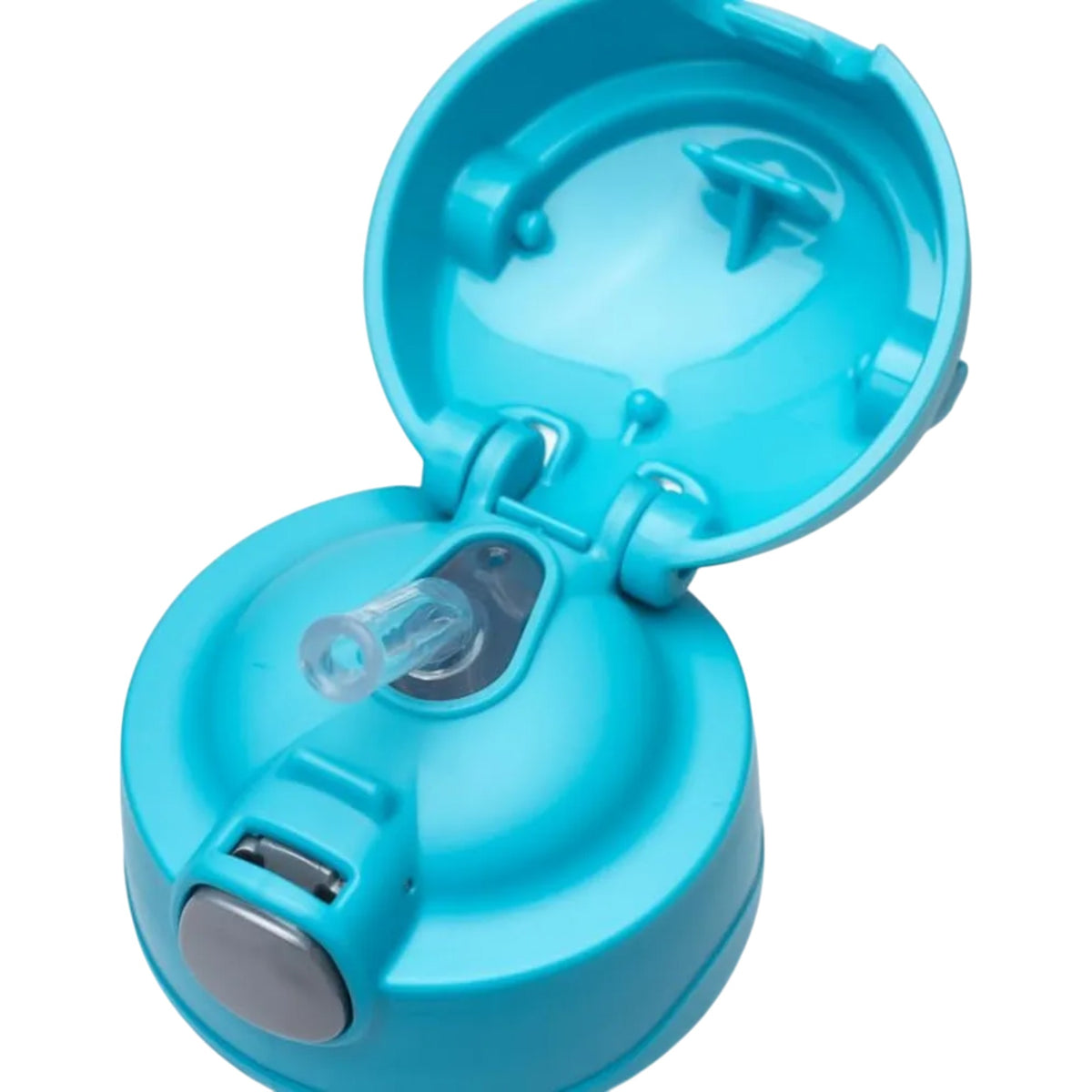 Tampa azul com canudo retrátil da Garrafa Térmica Funtainer Thermos - 355ml, destacando o design funcional e moderno.