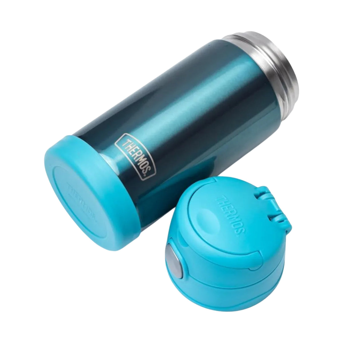 Garrafa Térmica Funtainer Thermos - 355ml azul com isolamento a vácuo e canudo retrátil, resistente e à prova de suor.