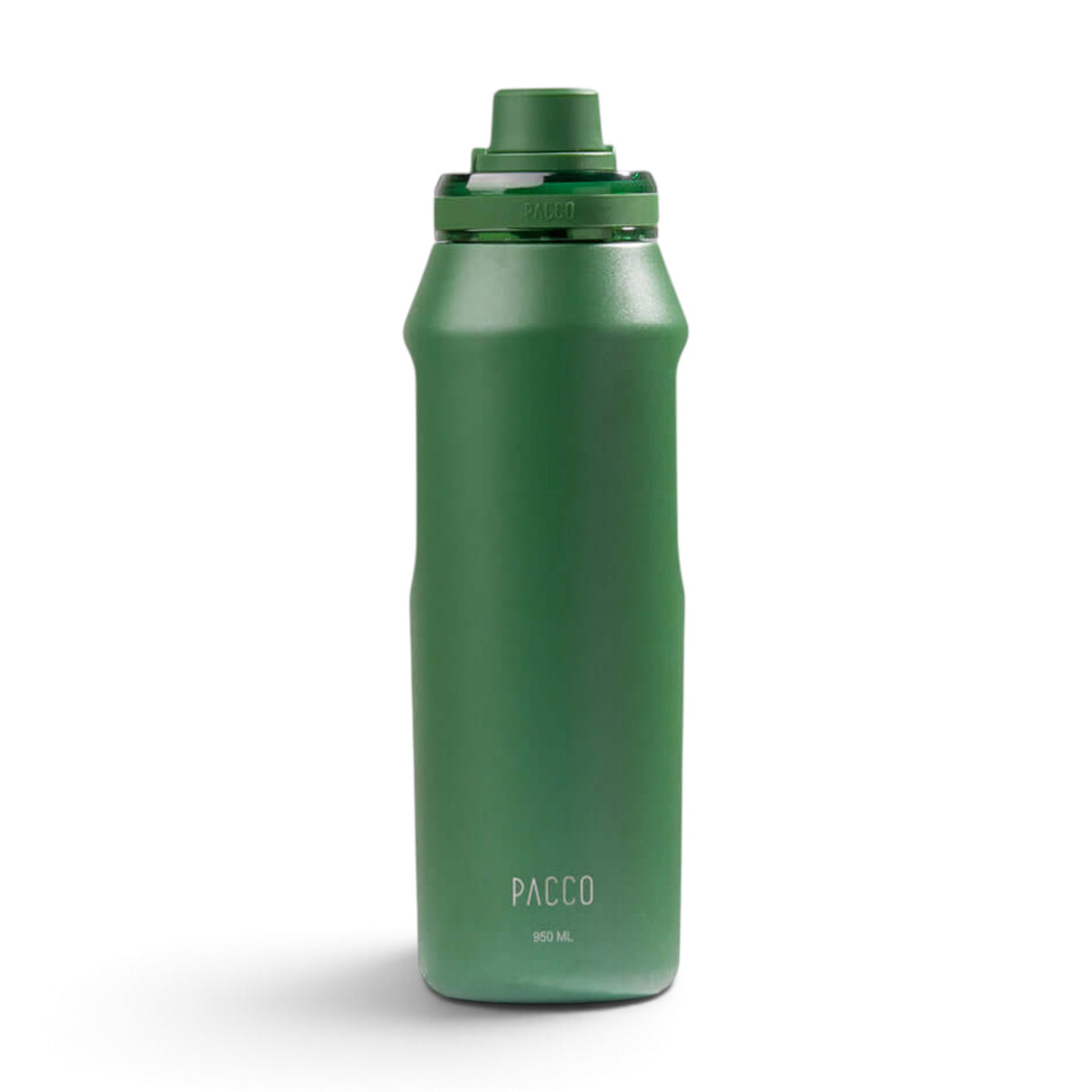 Garrafa Térmica PACCO Vyta 950ml em verde, oferecendo isolamento térmico e estilo em aço inoxidável de grau cirúrgico.