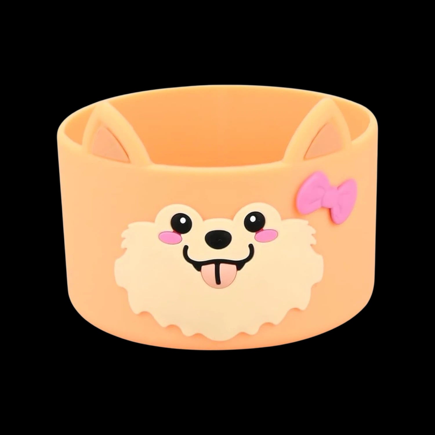 Capa de Silicone Médio - Variados 3D com design de cachorro laranja, ideal para proteção de copos e garrafas de 350 ml a 750 ml.