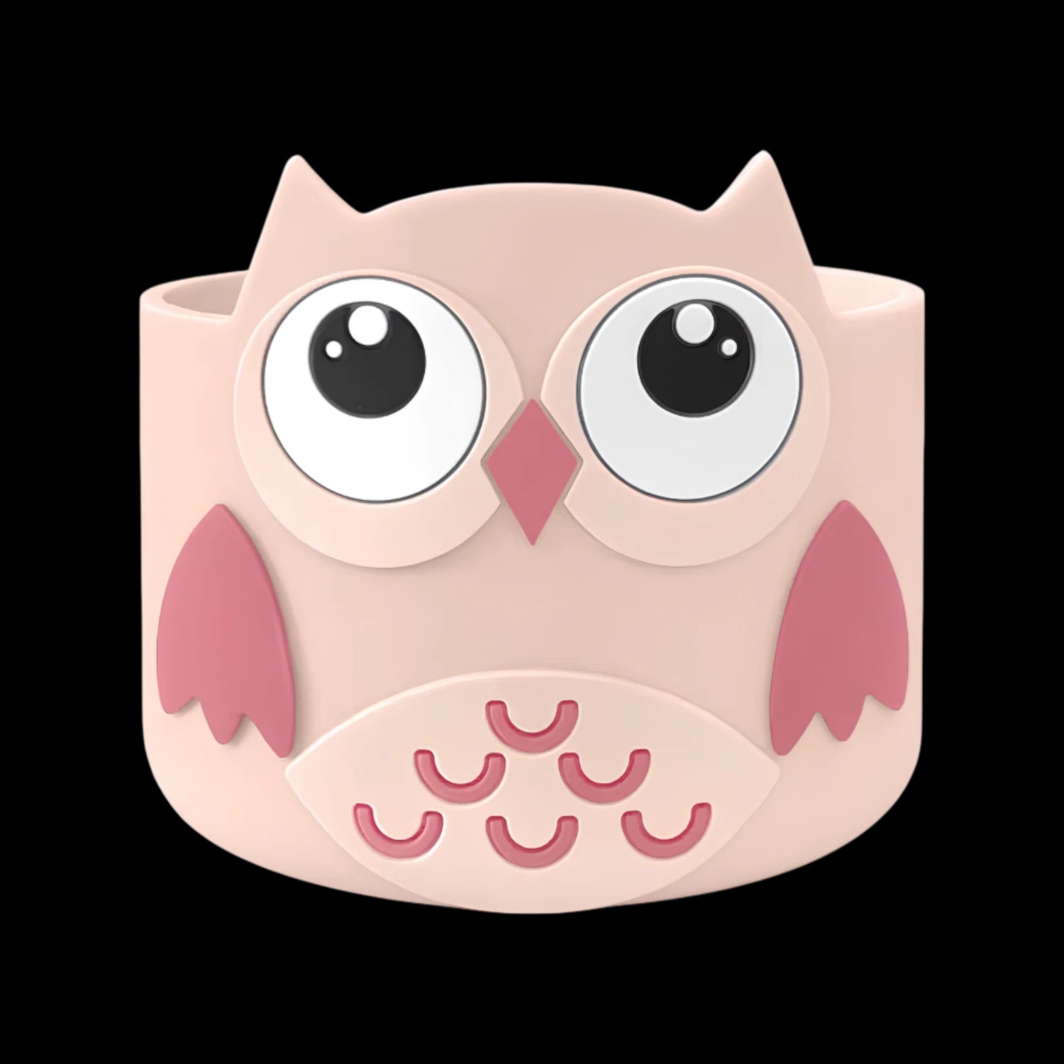 Capa de Silicone Médio - Variados 3D com design de coruja rosa, ideal para proteção de copos e garrafas, durável e estilosa.