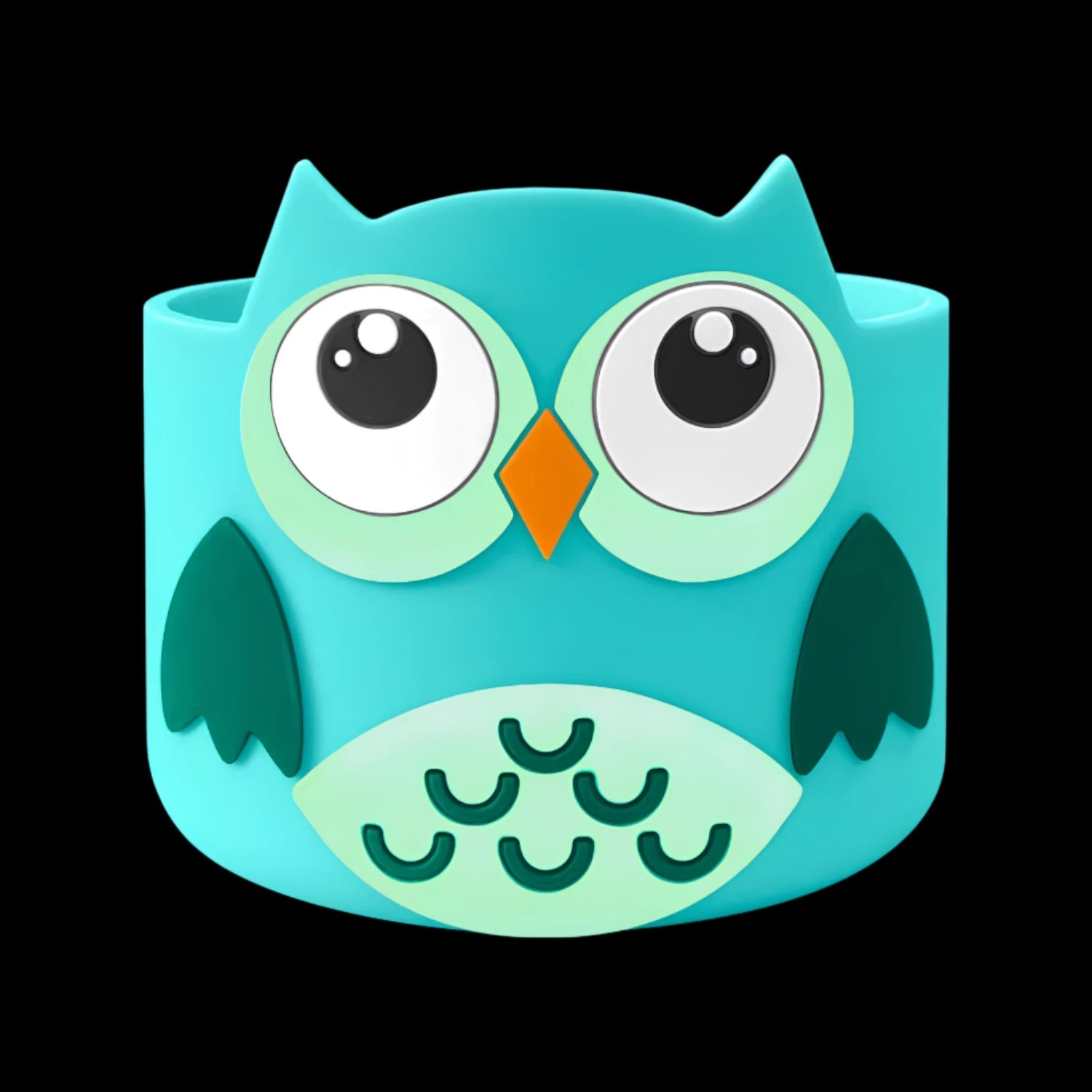 Capa de Silicone Médio - Variados 3D com design de coruja para proteção de copos e garrafas, anti-impacto e anti-ruído.